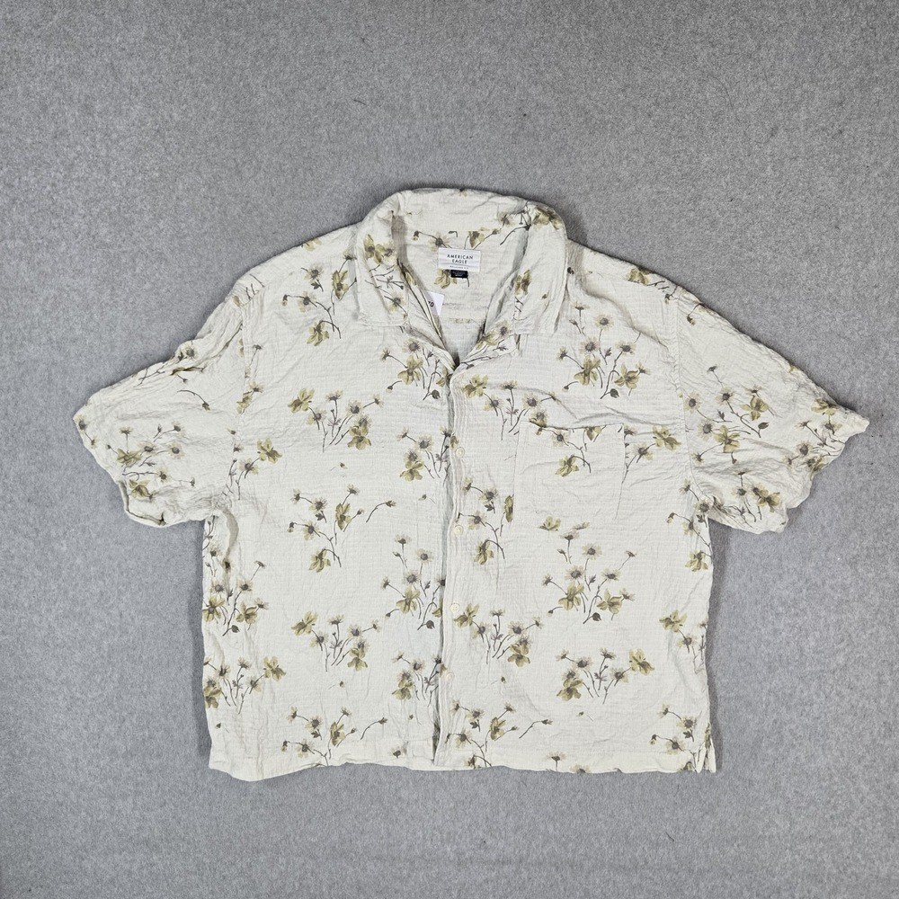 American Eagle Outfitters Men Button Up Shirt XL White Cotton Linen Floral